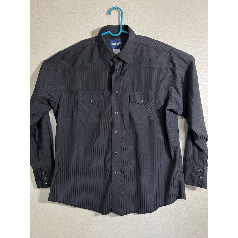 Vintage Wrangler Western Mens Black Pearl Snap Button Up Shirt Size XXL